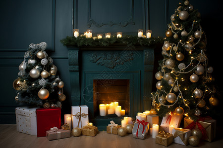 圣诞树与烛台背景图片