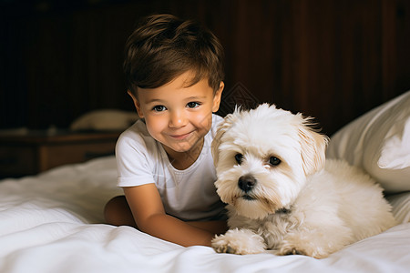 男孩和小狗纯真友谊高清图片