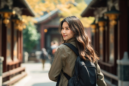 背包的女子背景图片