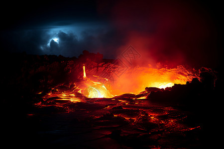 山脉上的火山喷发高清图片