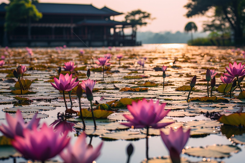 风景优美的莲花池图片