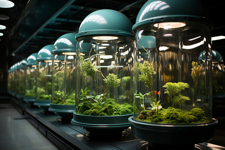 玻璃罐中的苔藓和植物背景图片