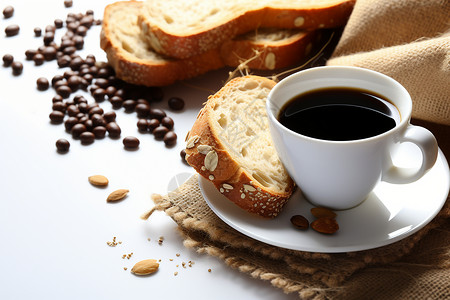健康的面包和咖啡背景图片