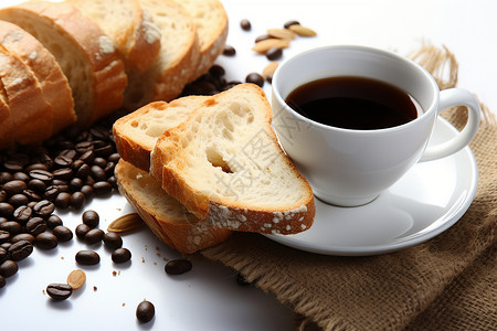 可口的咖啡和面包背景图片