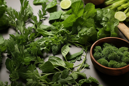 新鲜健康的绿叶蔬菜食物高清图片素材