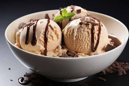 一碗巧克力酱冰淇淋背景图片