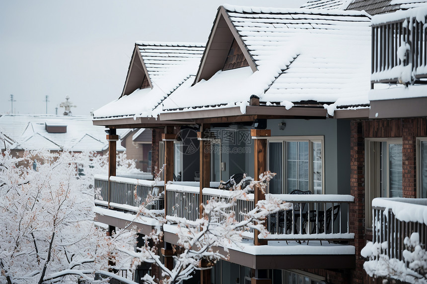 白雪皑皑的房屋建筑景观图片