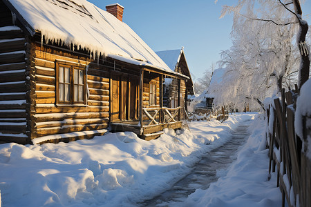 冬日的木屋冰雪建筑高清图片