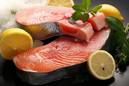 美味的三文鱼柠檬背景图片