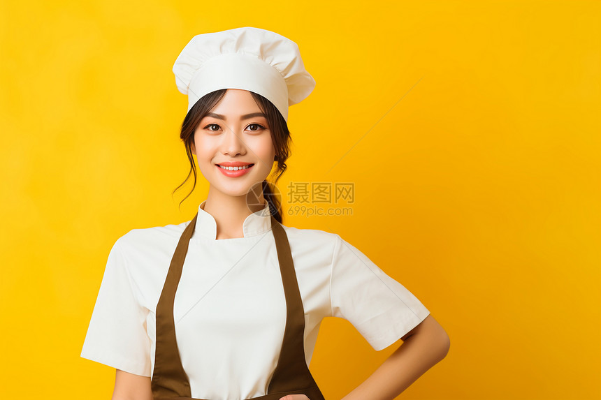 微笑表情的女性厨师图片