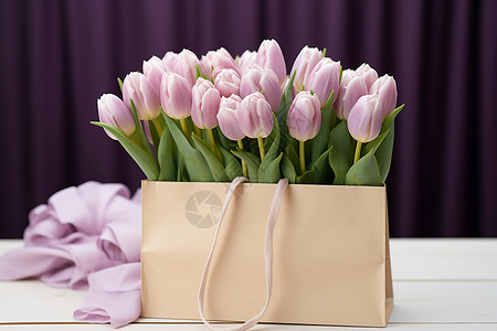 粉紫色郁金香花束背景图片