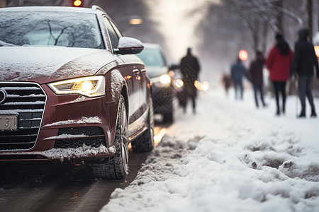 冬季道路素材冰雪上的车辆背景