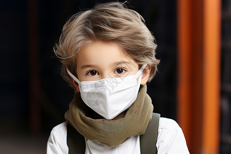 戴口罩防护病毒的小男孩背景图片