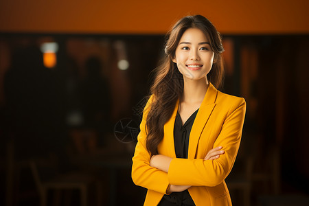 开心微笑的年轻亚洲商务女性背景图片