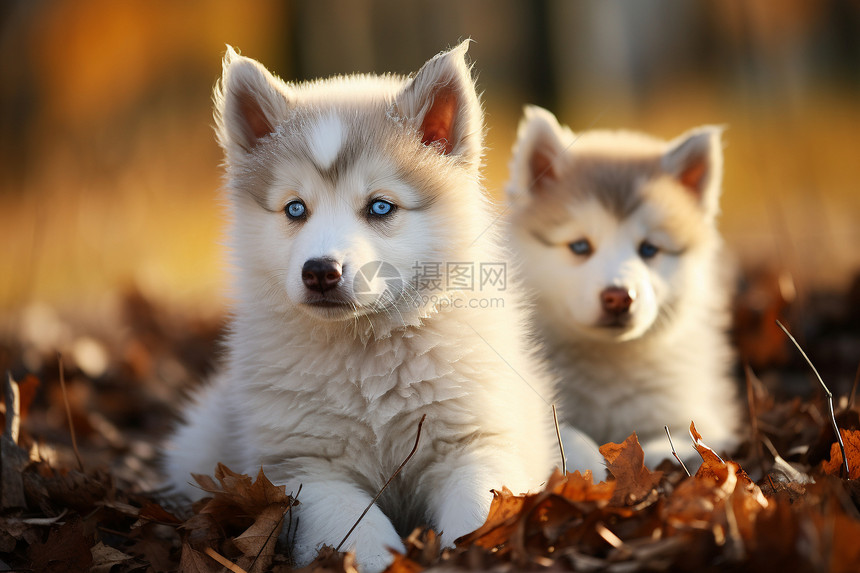 落叶堆里的小狗崽图片