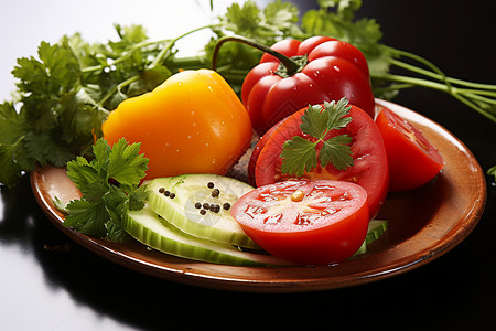 盘子里切开的西红柿背景图片