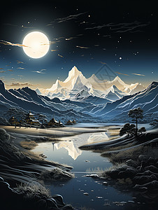 月亮下的群山背景图片