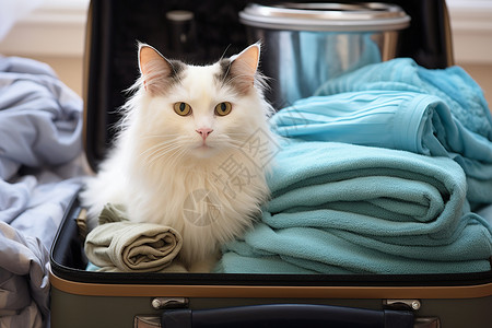 可爱衣物猫在旅行箱里背景