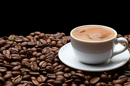 咖啡豆旁的一杯咖啡背景图片
