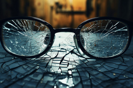 玻璃镜片破损的眼镜背景