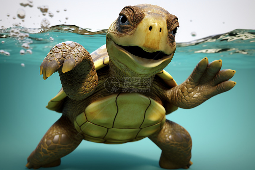海龟冒水游泳图片