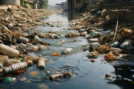 塑料污染充满垃圾的废水背景