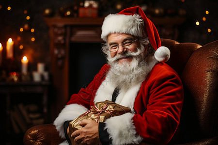 圣诞节拿着礼物的老人背景图片