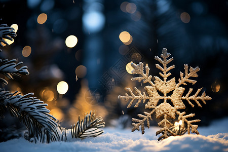 雪中灯光炫彩雪花与灯光背景背景