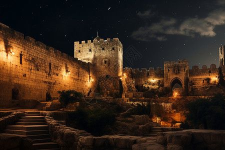 夜空下的古堡背景图片