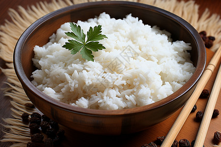 木碗里的白米饭背景图片