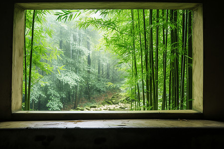 窗户美景窗外竹林中的美景背景
