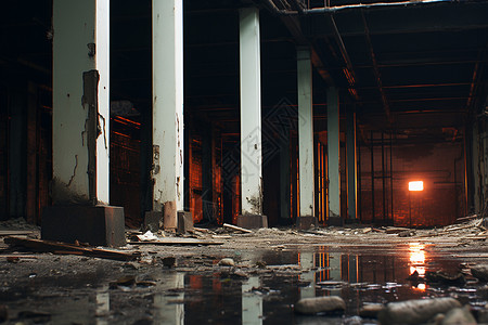 废弃工厂的暗黑残墟背景图片