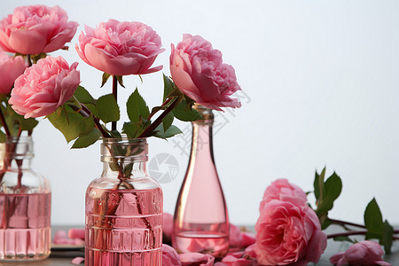 粉色玻璃瓶花瓶子里的粉色花卉背景