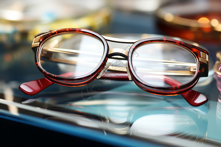 视力矫正桌子上的眼镜背景