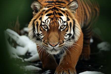 雪地行走的老虎背景图片