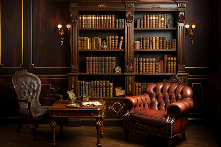 简约古典书房内的简约书架背景