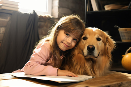 可爱的小女孩和狗狗背景图片
