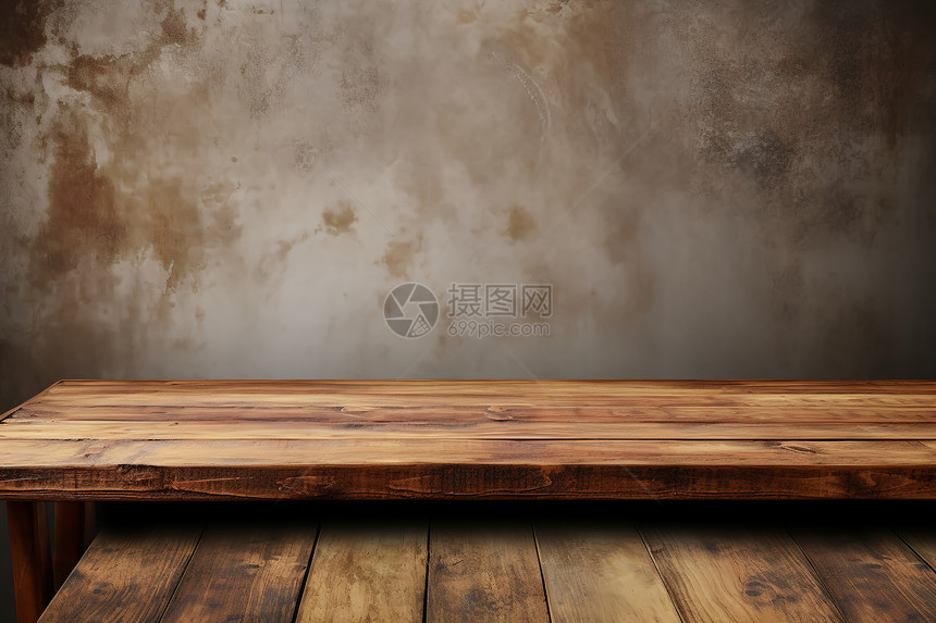 木板上的木头桌子图片