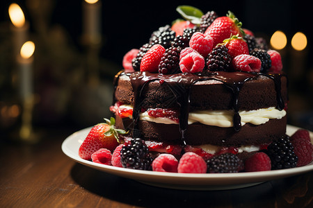 美味的巧克力水果蛋糕背景图片