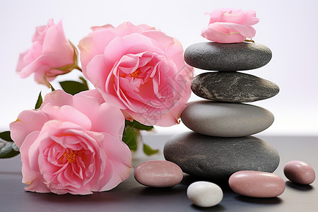 鹅卵石和玫瑰花背景图片