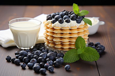 蓝莓饼干和牛奶背景图片