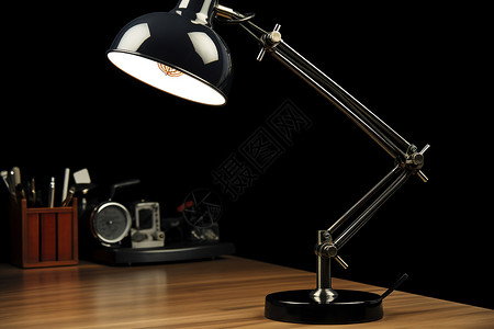 木制桌子上的台灯背景图片