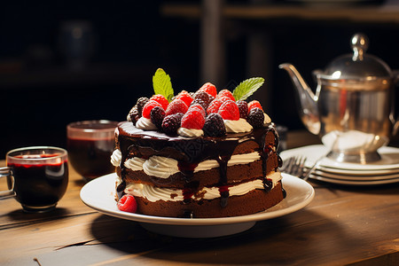 美味可口的巧克力蛋糕背景图片