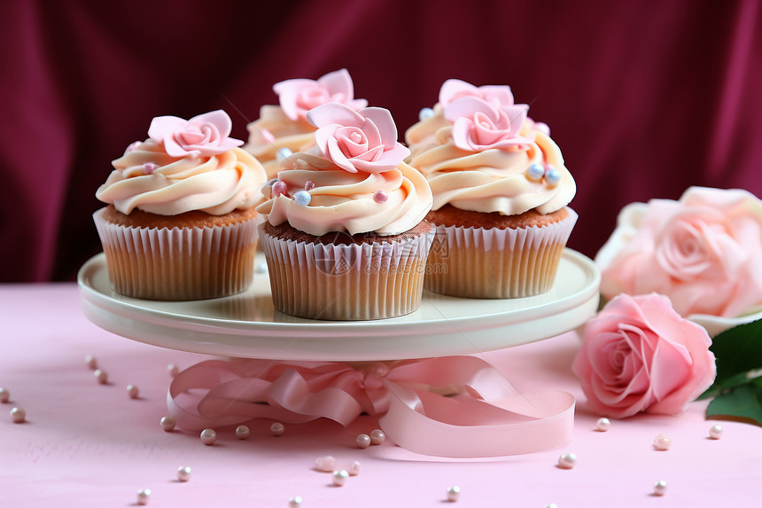 粉色玫瑰杯子蛋糕图片