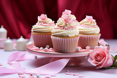 粉色奶油纸杯蛋糕背景图片