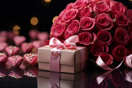 浪漫花束和礼盒背景图片