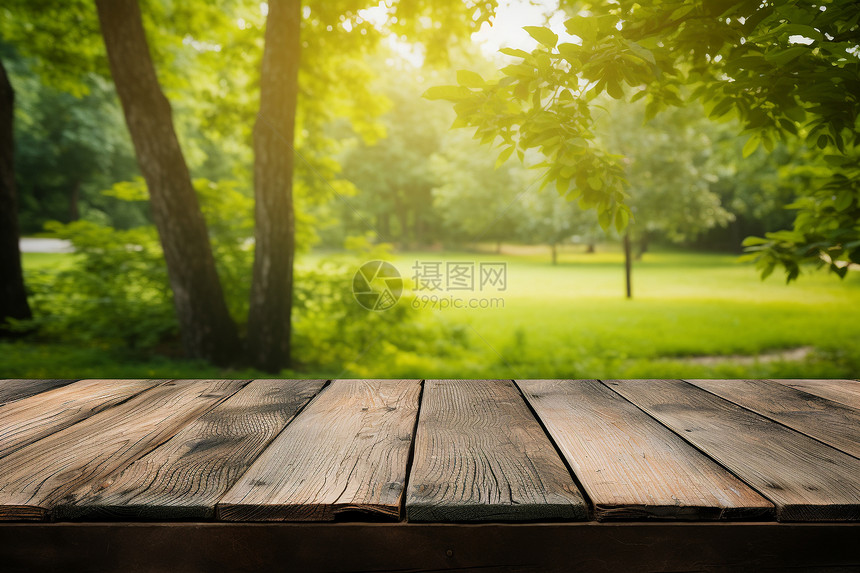 户外花园中的木桌背景图片
