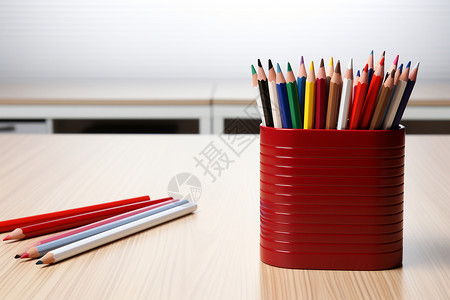 笔筒里的彩色铅笔背景图片