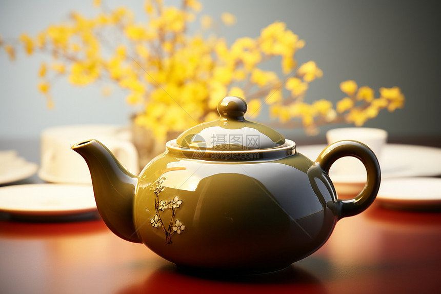 茶壶上点缀的小花图片