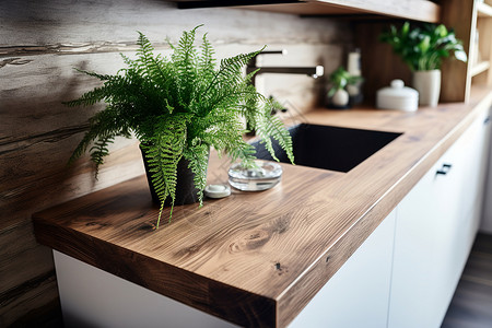 现代风格的厨房木质台面背景图片